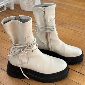 Public Desire Cream and Black Combat Boots